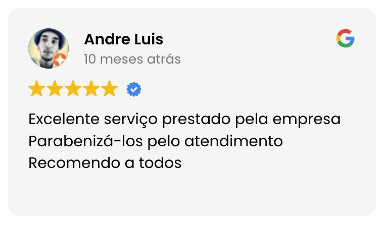 Avaliação no Google de Andre Luis: excelente serviço prestado pela empresa