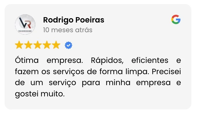 Avaliação no Google de Rodrigo Poeiras: rápidos, eficientes e serviço limpo